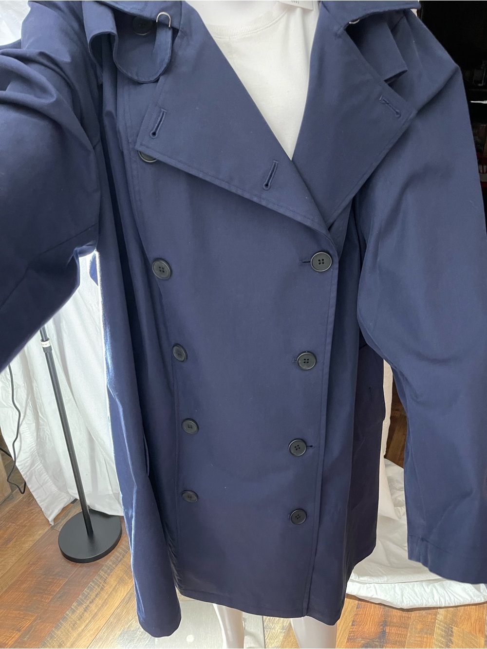 NWT Universal Standard Derjon Classic Navy Double-Breasted Trench Coat